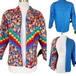 Handmade Unique Quilted Crowd People Rainbow Jacket Size S M Reversible Pride
